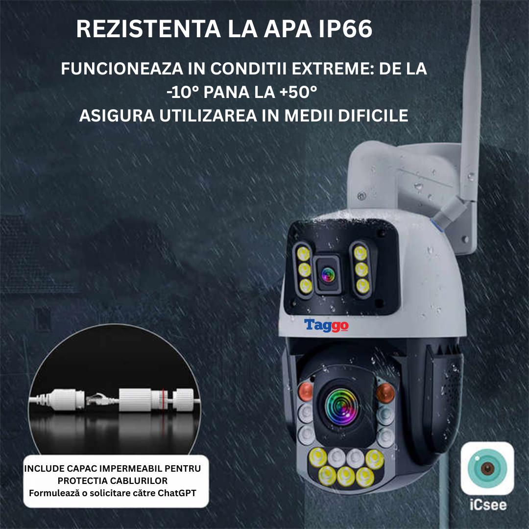Camera Supraveghere, Conexiune 4G 8MP, 4K ZOOM Optic 50X, Vedere color pe timp de noapte