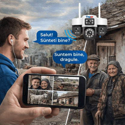 Camera de Supraveghere Cu 4 lentile, 16MP, Conexiune WIFI, Night Vision Full Color si Detectie Miscare, IP66