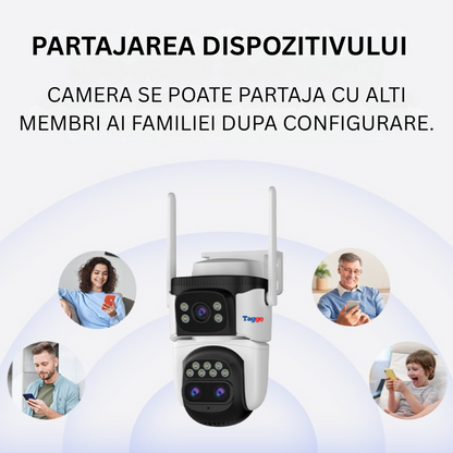 Camera de Supraveghere WIFI, 3 lentile, 6K 12MP, Auto Zooming 10x hybrid, Notificari, Control din Aplicatie, Urmarire Automata