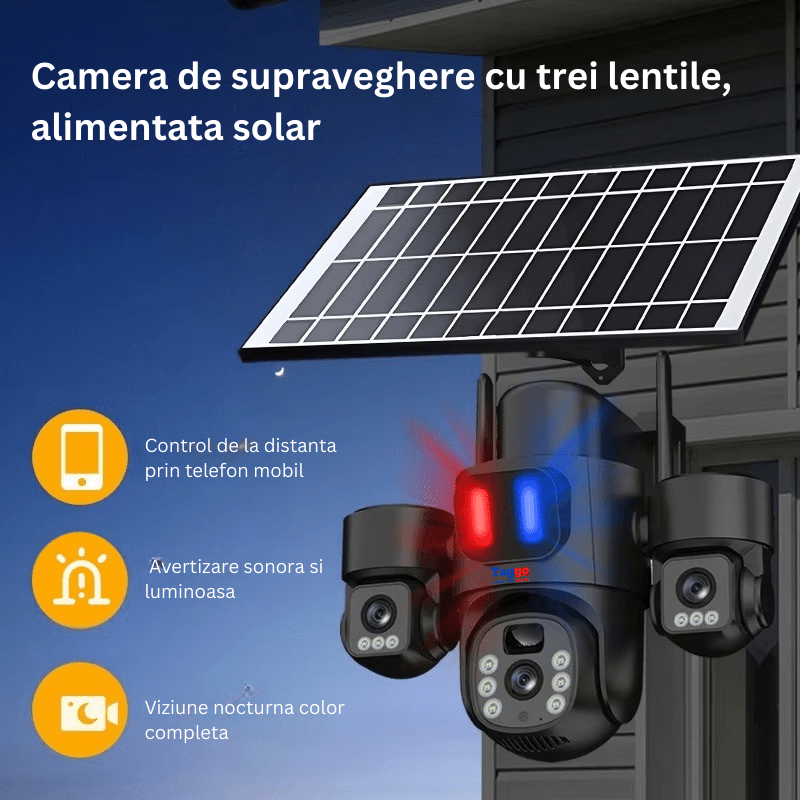 Camera Solara 4G 12MP cu 3 Lentile, Panou Solar si Detectare AI