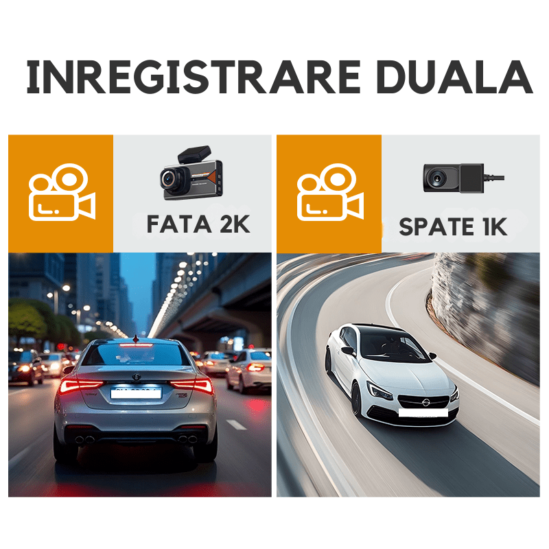 Camera auto DVR 2K, camera spate 1K, conexiune 4G cu cartela SIM, monitorizare parcare si functie GPS.