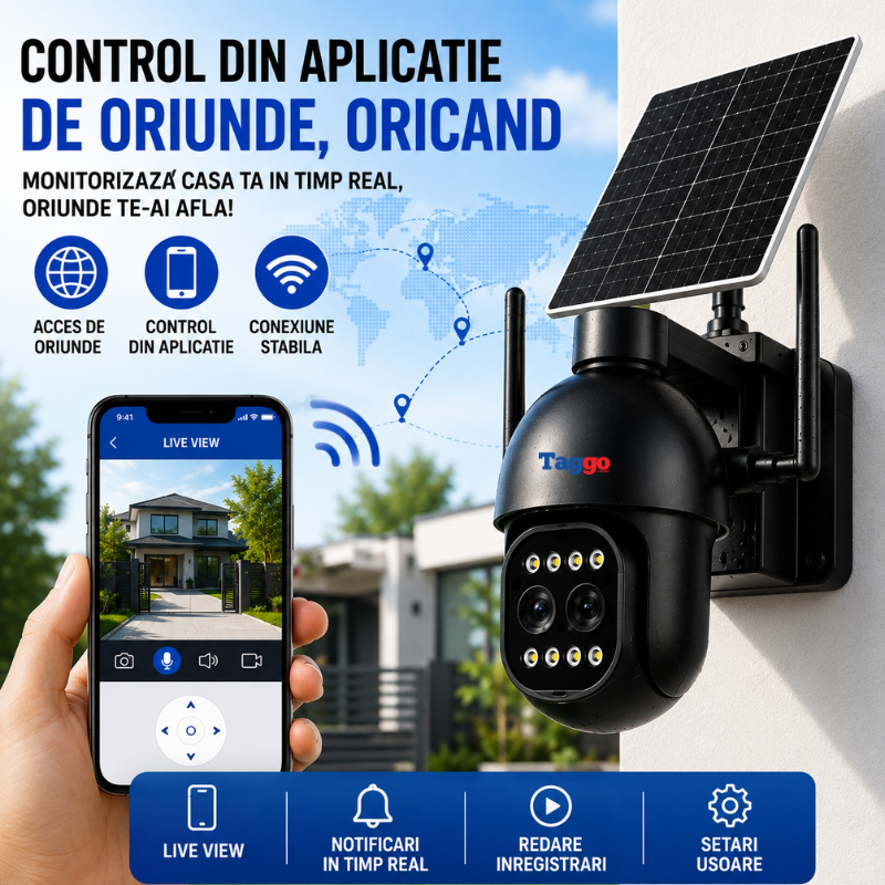 Camera WiFi Solara 5MP cu Zoom Optic 12x, AI Detectie Umana, Inregistrare 24/7, IP66