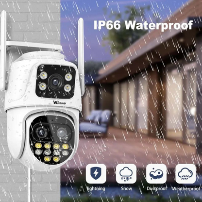 Camera de supraveghere WIFI 6K, 3 lentile, Zoom 8X, Control din aplicatie, Urmarire automata, Rezistenta la apa IP66