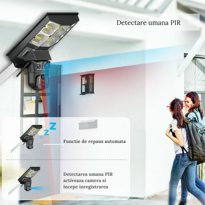 Lampa stradala cu camera 4G si incarcare solara, 8MP cu Vedere Nocturna, Zoom 10X,Urmarire Automata si Comunicare Bidirectionalal