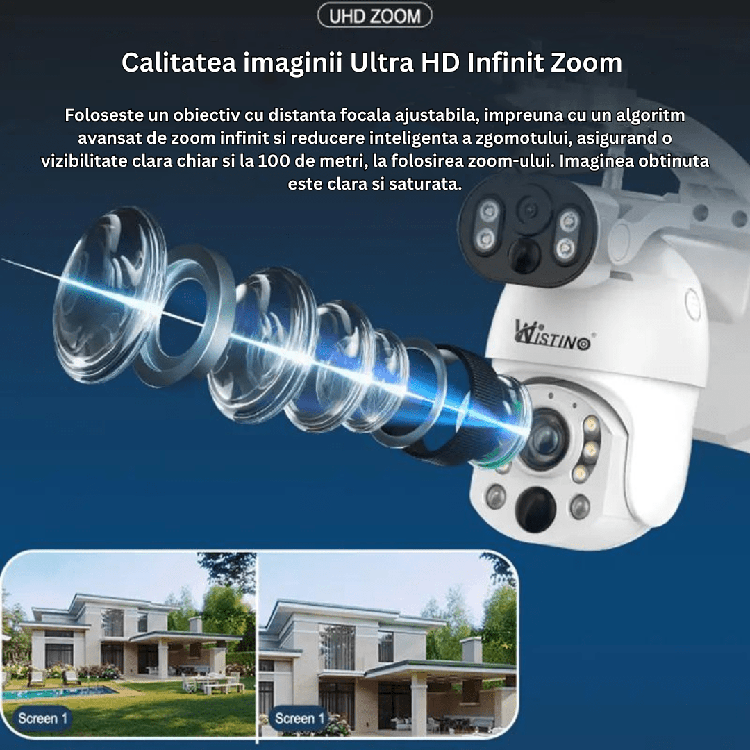 Camera Solara 4K 8MP cu Zoom Optic 50X, 2 Panouri Solare si Auto Tracking
