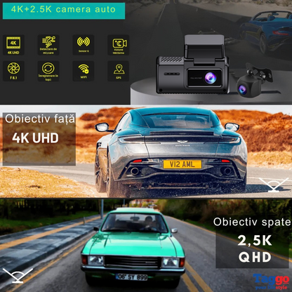 Camera Auto K26S 4K + camera spate 2.5K, WDR, WiFi si GPS integrat, 3,16" IPS, Senzor G