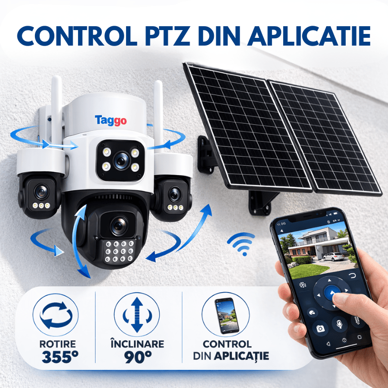 Camera Solara Cu 4 Lentile, 4G / eSIM, 16MP Vedere Nocturna Color, Detectie Miscare, Inregistrare AOV