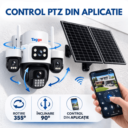 Camera Solara Cu 4 Lentile, 4G / eSIM, 16MP Vedere Nocturna Color, Detectie Miscare, Inregistrare AOV