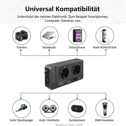 Invertor alimentat 24V, Priza EU Dubla 230V, Putere 400W, 4 x Porturi USB, 5.4A, Suport PD, Afisaj Digital
