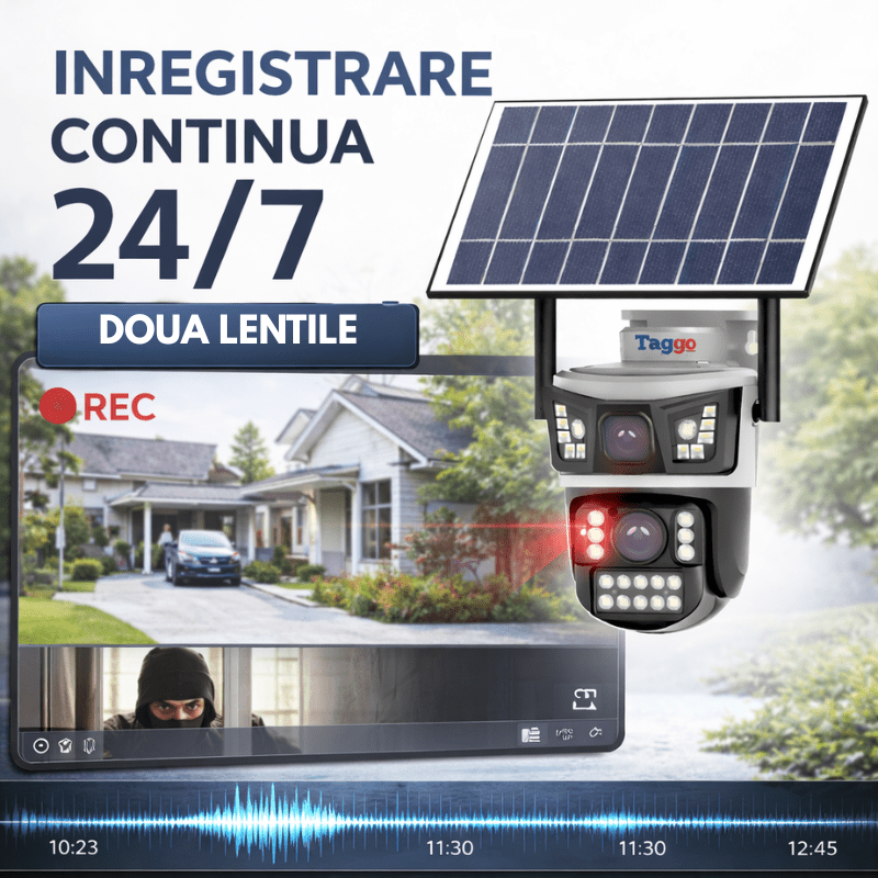 Camera Solara AOV 8MP 4G eSIM cu 2 Lentile, Auto Zoom 12× si Inregistrare 24/7