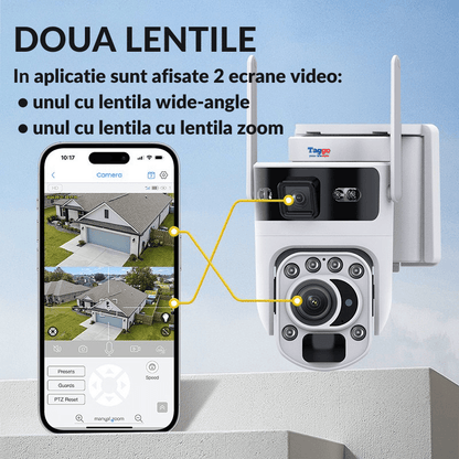 Camera Solara WiFi 8MP cu 4 Lentile, Zoom 99× si Urmarire Automata AI