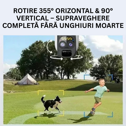 Camera Supraveghere Exterior 4G 4K Ultra HD, Dual Camera 4MP+4MP, 10X Optical ZOOM, Incarcare Solara, Rotire Din Aplicatie, Rezistenta La Apa IP 66