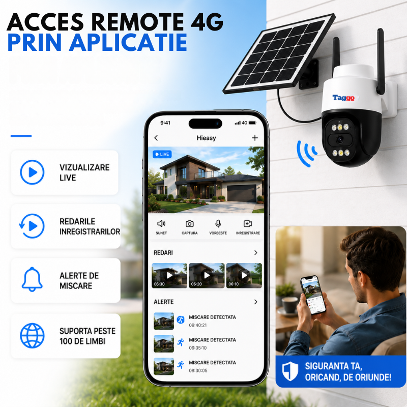 Cameră Supraveghere 4G AOV PTZ 5MP Solară | Hieasy