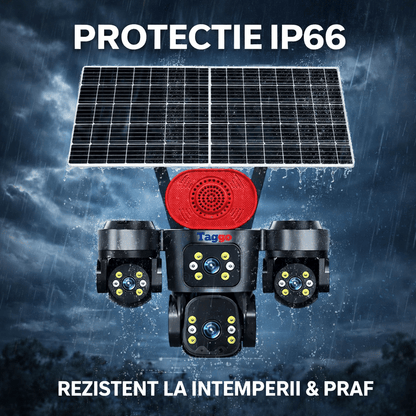 Camera de Supraveghere 4 Lentile, 16MP, Dublu Panou Solar, Conexiune 4G, Control din Aplicatie, Viziune Colora si IR, Comunicare Bidirectionala, Protectie IP66