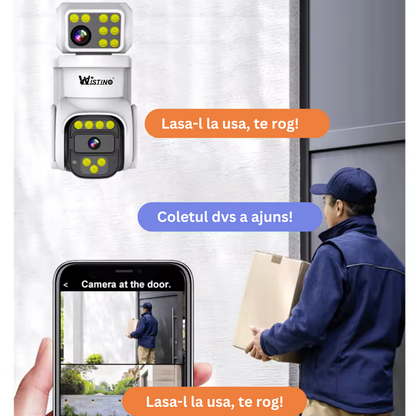 Camera de supraveghere WIFI 4K, 8MP, 2 lentile, Rezistenta la apa IP66, Control din aplicatie, Urmarire automata