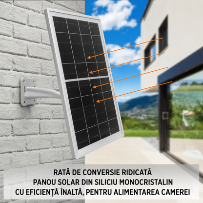 Panou Solar 8W cu Acumulator 12.000mAh pentru Camere de Supraveghere, 5V/12V, IP66, Type-C și DC