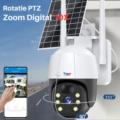 Camera de Supraveghere Solara Exterior 4G Cartela SIM 5 MP, Zoom 10X, Full HD, Panou Solar 10W Rezistenta La Apa IP 66 + Card 64GB