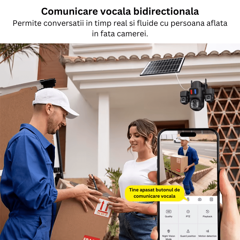 Camera Solara 4G 12MP cu 3 Lentile, Panou Solar si Detectare AI