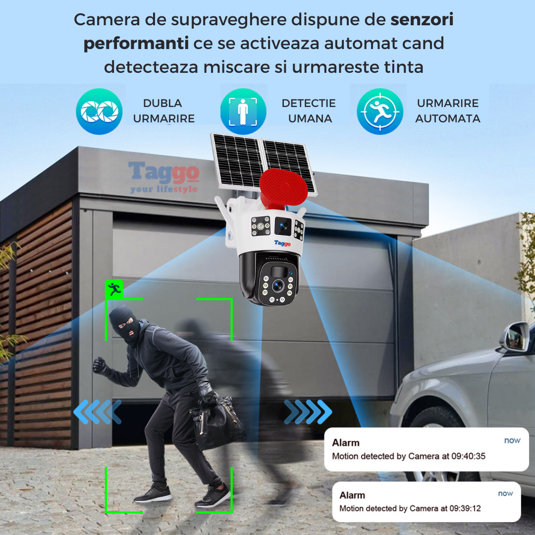 Camera Supraveghere 4G 6K Ultra HD, Dual Camera 12MP, Incarcare Solara Panou 20W, Rotire Din Aplicatie, Rezistenta La Apa IP 66