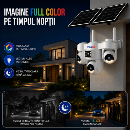 Camera Supraveghere WiFi Solara 12MP cu 3 Lentile, PTZ, AOV, AI si Comunicare Bidirectionala