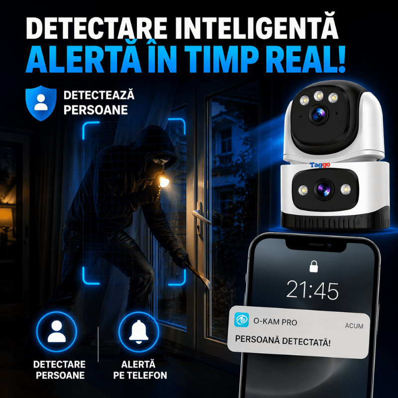 Camera Supraveghere Interior, Conexiune WIFI, 2 Lentile, Rezolutie 6MP, Detectie Persoane, Night Vision