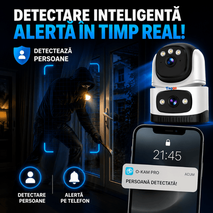Camera Supraveghere Interior, Conexiune WIFI, 2 Lentile, Rezolutie 6MP, Detectie Persoane, Night Vision