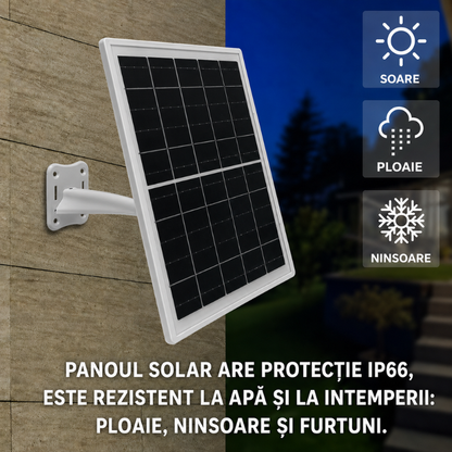 Panou Solar 8W cu Acumulator 12.000mAh pentru Camere de Supraveghere, 5V/12V, IP66, Type-C și DC