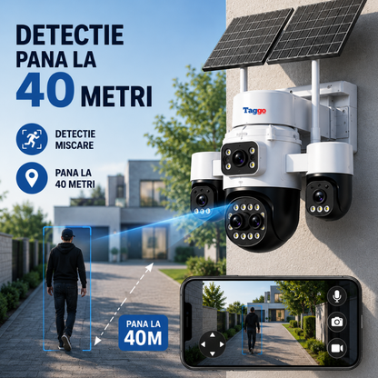 Camera supraveghere HiEasy 4K 4G cu eSIM, 20MP, 5 lentile, Zoom 18X, functie AOV, dublu panou solar, detectie umana AI, comunicare bidirectionala