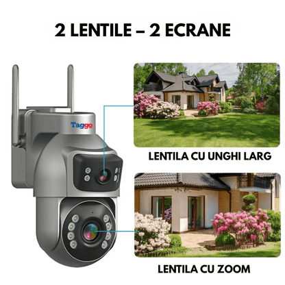 Camera Supraveghere cu Panou Solar Dublu TAGGO pentru exterior, conexiune 4G 4K, Inregistrare Continua AOV, Zoom Optic 36x