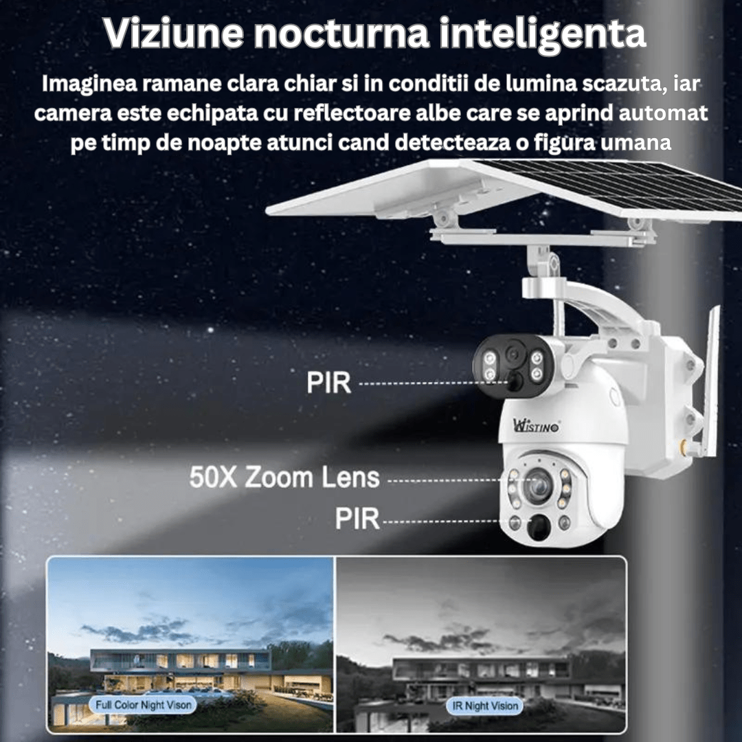 Camera Solara 4K 8MP cu Zoom Optic 50X, 2 Panouri Solare si Auto Tracking