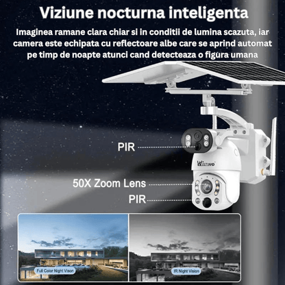 Camera Solara 4K 8MP cu Zoom Optic 50X, 2 Panouri Solare si Auto Tracking