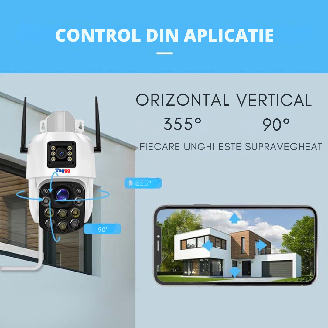 Camera de supraveghere 4G Cartela SIM 4K, 100X, 2 lentile, Control din aplicatie, Detectie umana, Rezistenta la apa IP66