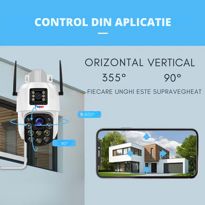 Camera de supraveghere 4G Cartela SIM 4K, 100X, 2 lentile, Control din aplicatie, Detectie umana, Rezistenta la apa IP66