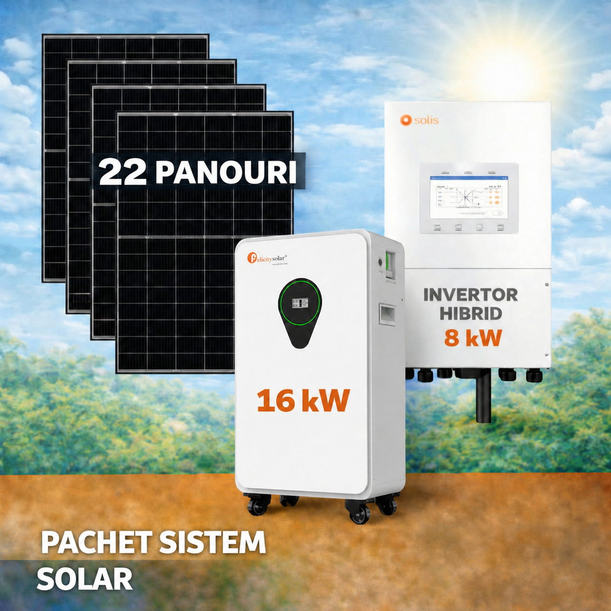 Sistem Fotovoltaic 11 kW cu 22 Panouri Trina Solar 510W + Invertor Solis 8 kW Monofazat + Stocare LiFePO4 16 kWhh