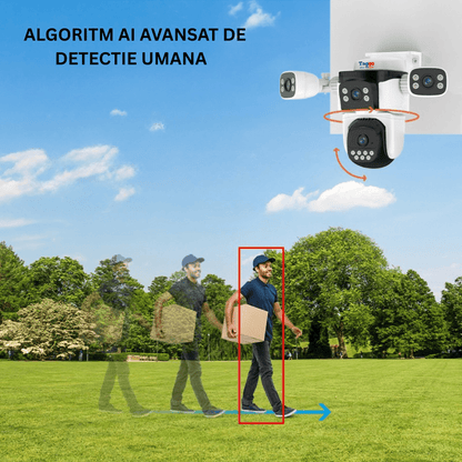 Camera supraveghere WiFi, Audio Bidirectional, 12MP, Patru Lentile HD, Vedere panoramica 360°, PTZ