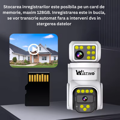 Camera de supraveghere WIFI 4K, 8MP, 2 lentile, Rezistenta la apa IP66, Control din aplicatie, Urmarire automata