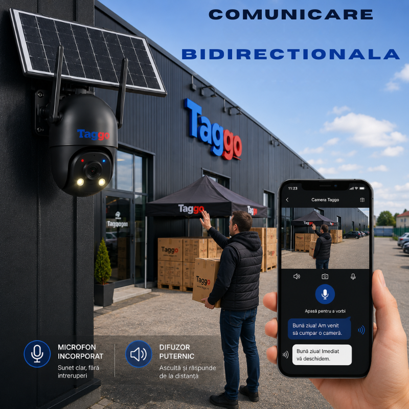 Camera WiFi Solara 4K 8MP cu Detectie AI Persoane, Inregistrare 24/7 AOV, Vedere Color Nocturna, IP66