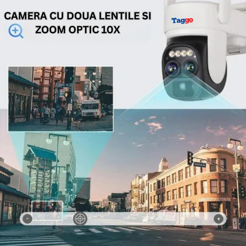 Camera Supraveghere Exterior 4G 4K Ultra HD, Dual Camera 4MP+4MP, 10X Optical ZOOM, Incarcare Solara, Rotire Din Aplicatie, Rezistenta La Apa IP 66