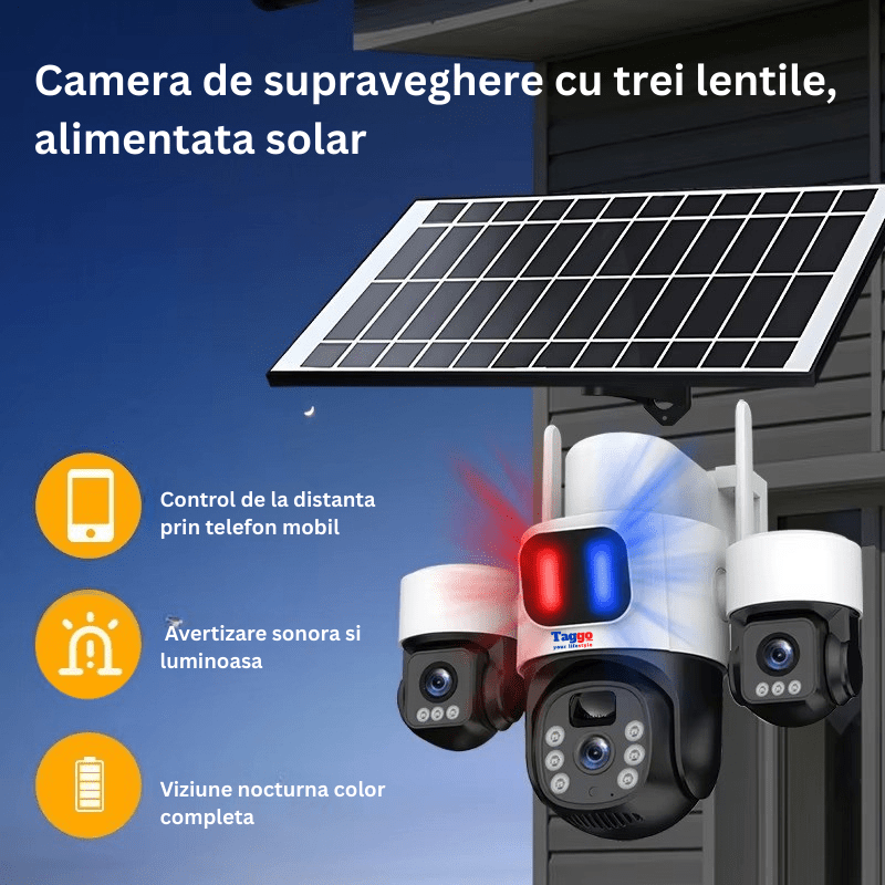 Camera Solara 4G 12MP cu 3 Lentile, Panou Solar si Detectare AI