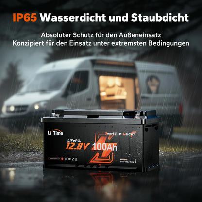 Acumulator LiTime LiFePO4 12V 100Ah – BMS 200A Descarcare Continua, Bluetooth, Incalzire Integrata, IP65, 358x177x189mm
