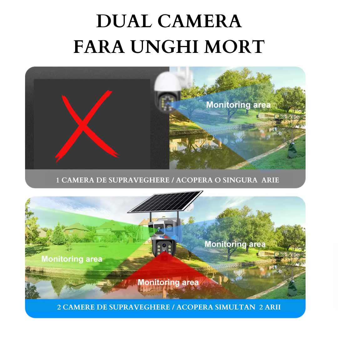 Camera Supraveghere Solara 4G 4K Ultra HD, Zoom 10X, Panou 10W, Rotire Din Aplicatie, Rezistenta La Apa IP 66