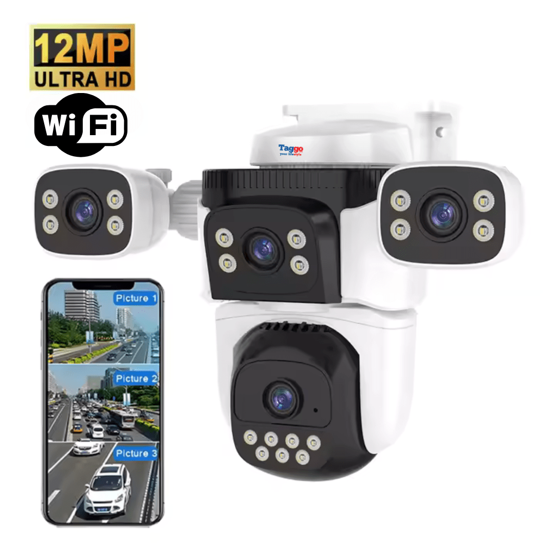 Camera supraveghere WiFi, Audio Bidirectional, 12MP, Patru Lentile HD, Vedere panoramica 360°, PTZ