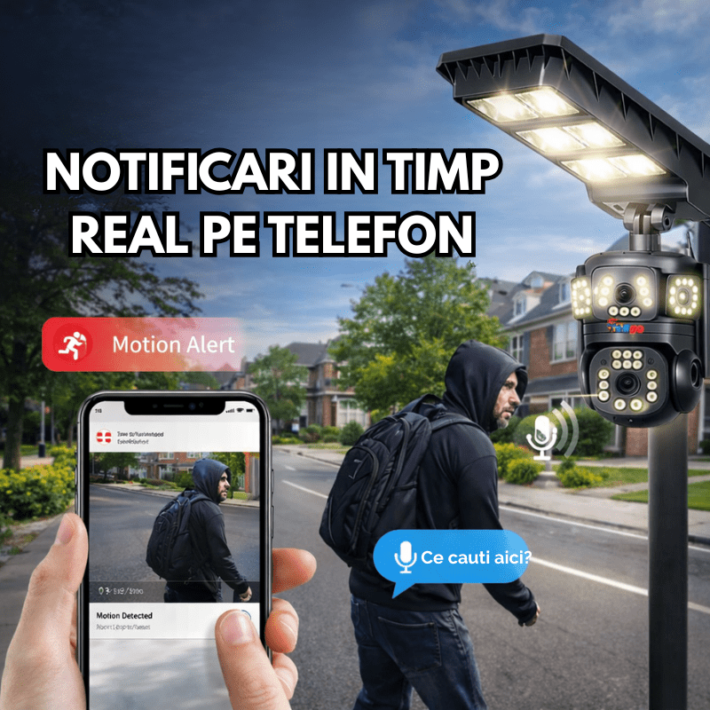 Lampa Stradala cu Camera 4G/ eSIM, 8MP, Inregistrare Continua 24/7 AOV, Viziune Color pe timp de noapte