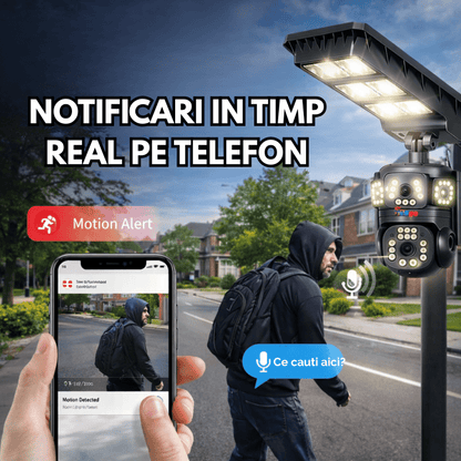 Lampa Stradala cu Camera 4G/ eSIM, 8MP, Inregistrare Continua 24/7 AOV, Viziune Color pe timp de noapte