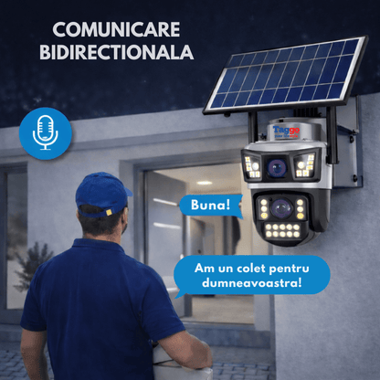 Camera Supraveghere Solara AOV 8MP 4G cu eSIM, 2 Lentile, Monitorizare 24/7, Full Color Noaptea, Alb