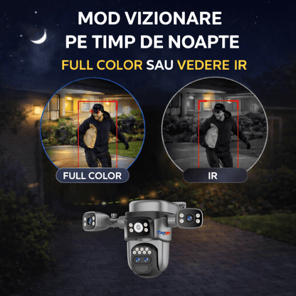 Camera de supraveghere 4G 4K 12MP Crocodil AOV cu panou solar dublu, 4 lentile, zoom optic 10x, comunicare bidirectionala, senzor detectie PIR, viziune nocturna, rezistenta la apa