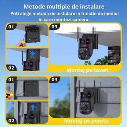 Camera Solara WiFi 8MP cu 4 Lentile, Zoom 99× si Urmarire Automata AI
