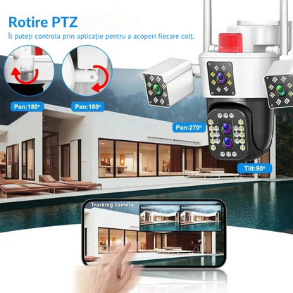 Camera de supraveghere WIFI 6K, 12MP, 4 lentile, ZOOM 10X,  Control din aplicatie, Comunicare bidirectionala, Urmarire automata, Multi lens