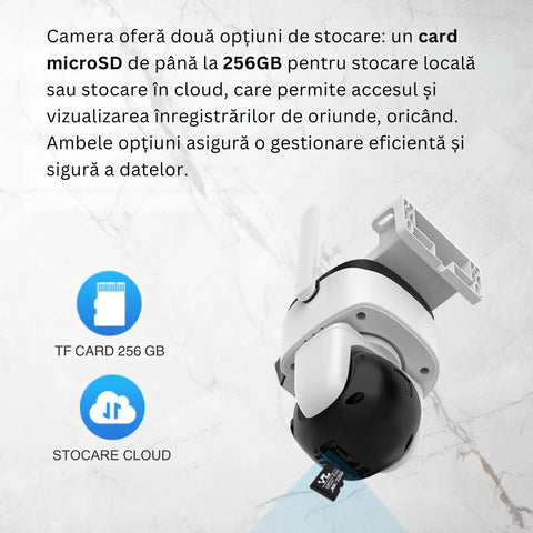 Camera Supraveghere 4G, 9MP, 3 Lentile, Zoom 10x, Rezistenta la apa, Acoperire vizuala  360°