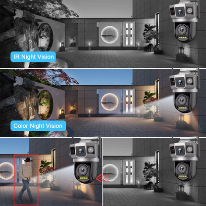 Camera de supraveghere WIFI 8MP, 2 lentile, Control din aplicatie, Urmarire automata, Rezistenta la apa IP66